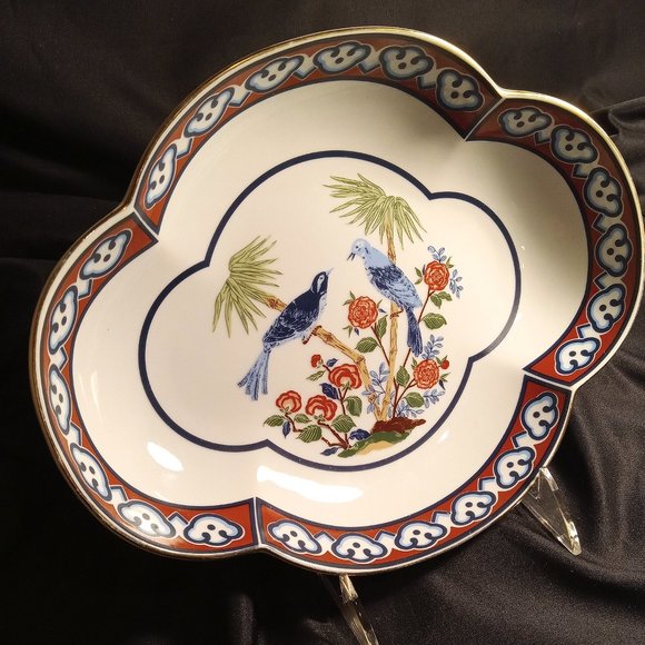 RARE FIND MIKADO UNIQUE OVAL BOWL BY TASTER SELLER SIGMA WITH BLUE BIRDS & PALMS - Picture 1 of 7